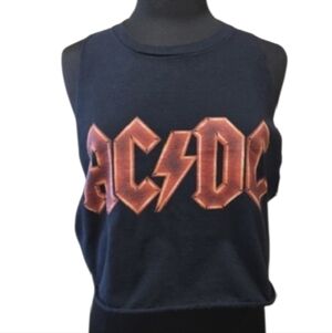 AC/DC L Custom Cut Tank Black Sleeveless Crop Top Rockstar Girlfriend Aesthetic